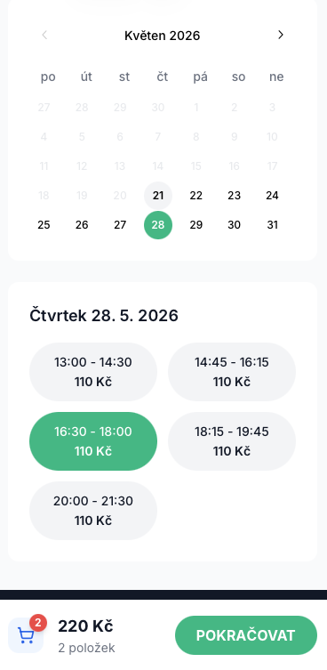 Booking on a phone: a calendar with free slots